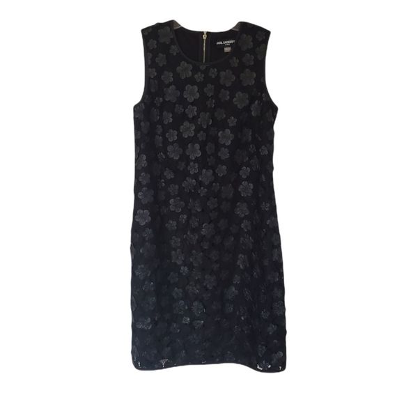 Karl Lagerfeld Paris Black Floral Applique Leather Lace Shift Dress Size 4 - Picture 2 of 5